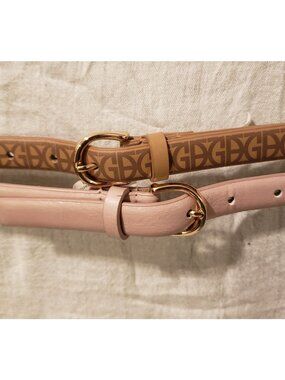 Gianni Bernini Set of 2 Skinny Belts Pink Logo Goldtone Buckle 2X EUC